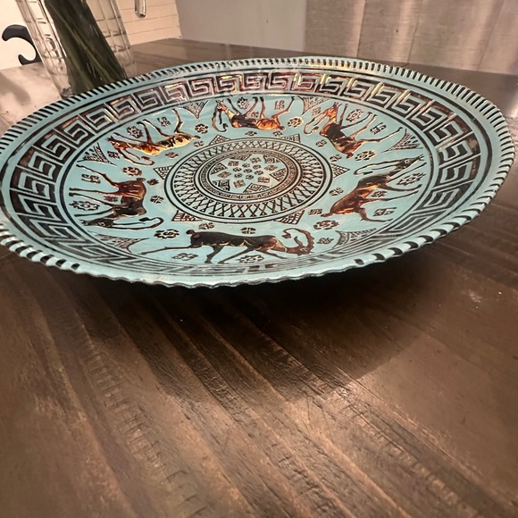 Vintage Turquoise Blue Glass Serving Bowl with Animal Motif by AKCAM Fabrique - Picture 2 of 7